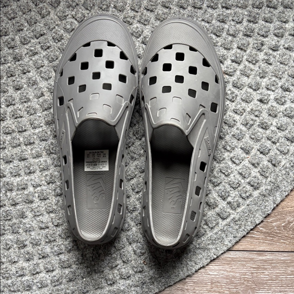 Vans Gray Slip-On Shoes with Red Logo